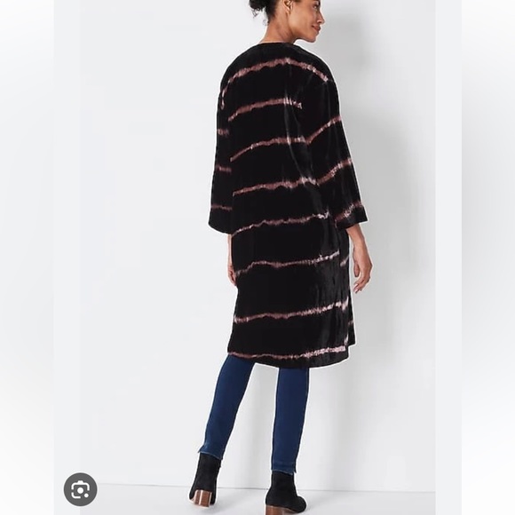 Pure J.Jill Black & Purple Bohemian Crush Velvet Tie Dye Kimono Style Duster L - Picture 8 of 9